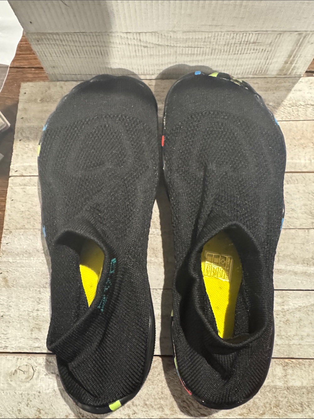 NWT Unisex Black Slip-On Knit Water Shoes with Yellow Insole